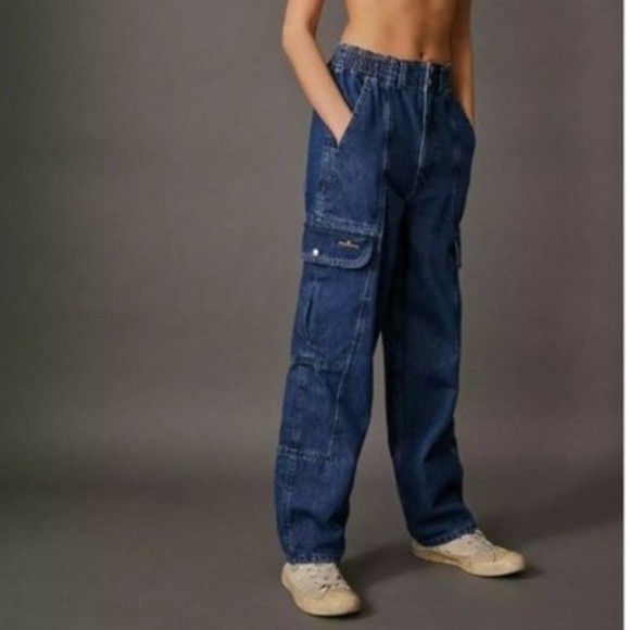 BDG Blaine Cargo Skate Jeans Utility Stretch Waist Loose Dark Wash Sz 29 - Picture 3 of 16